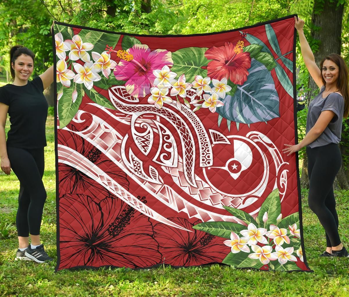 YAP Polynesian Premium Quilt - Summer Plumeria (Red)