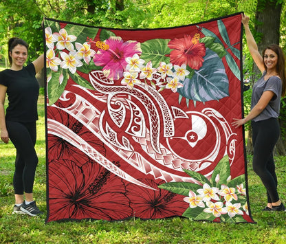 YAP Polynesian Premium Quilt - Summer Plumeria (Red)