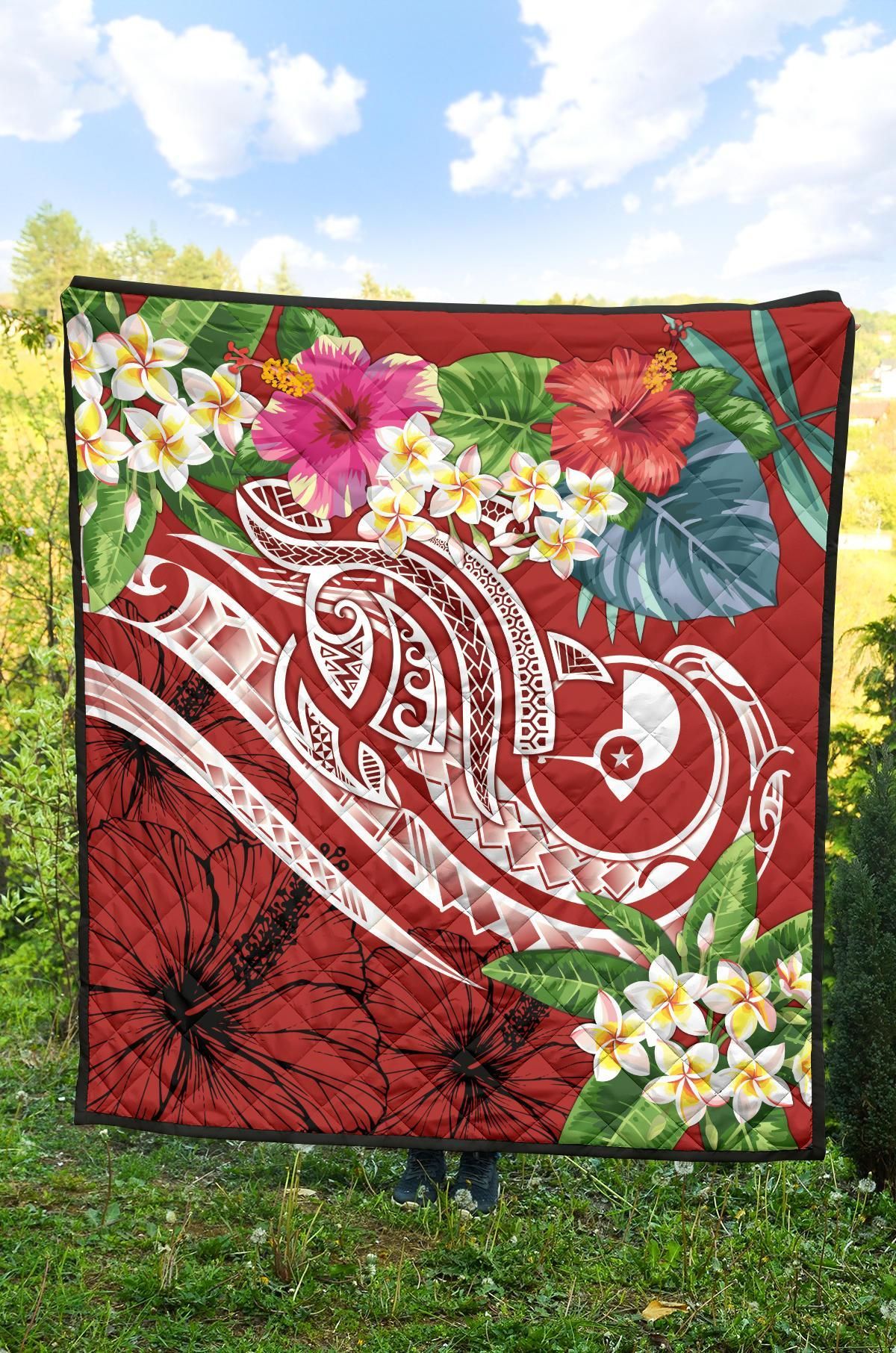 YAP Polynesian Premium Quilt - Summer Plumeria (Red)