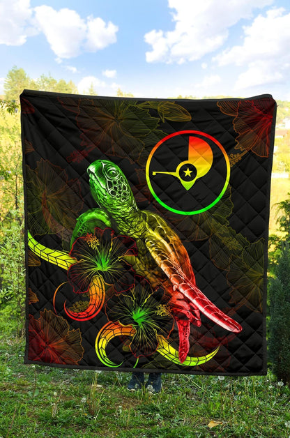 Yap Polynesian Premium Quilt - Turtle With Blooming Hibiscus Reggae