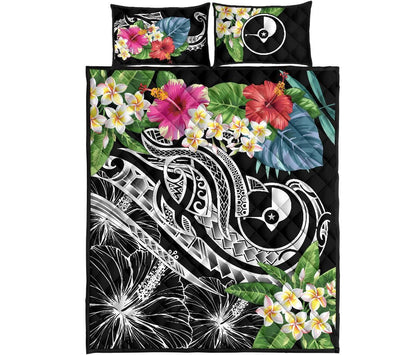 Yap Polynesian Quilt Bed Set - Summer Plumeria (Black)