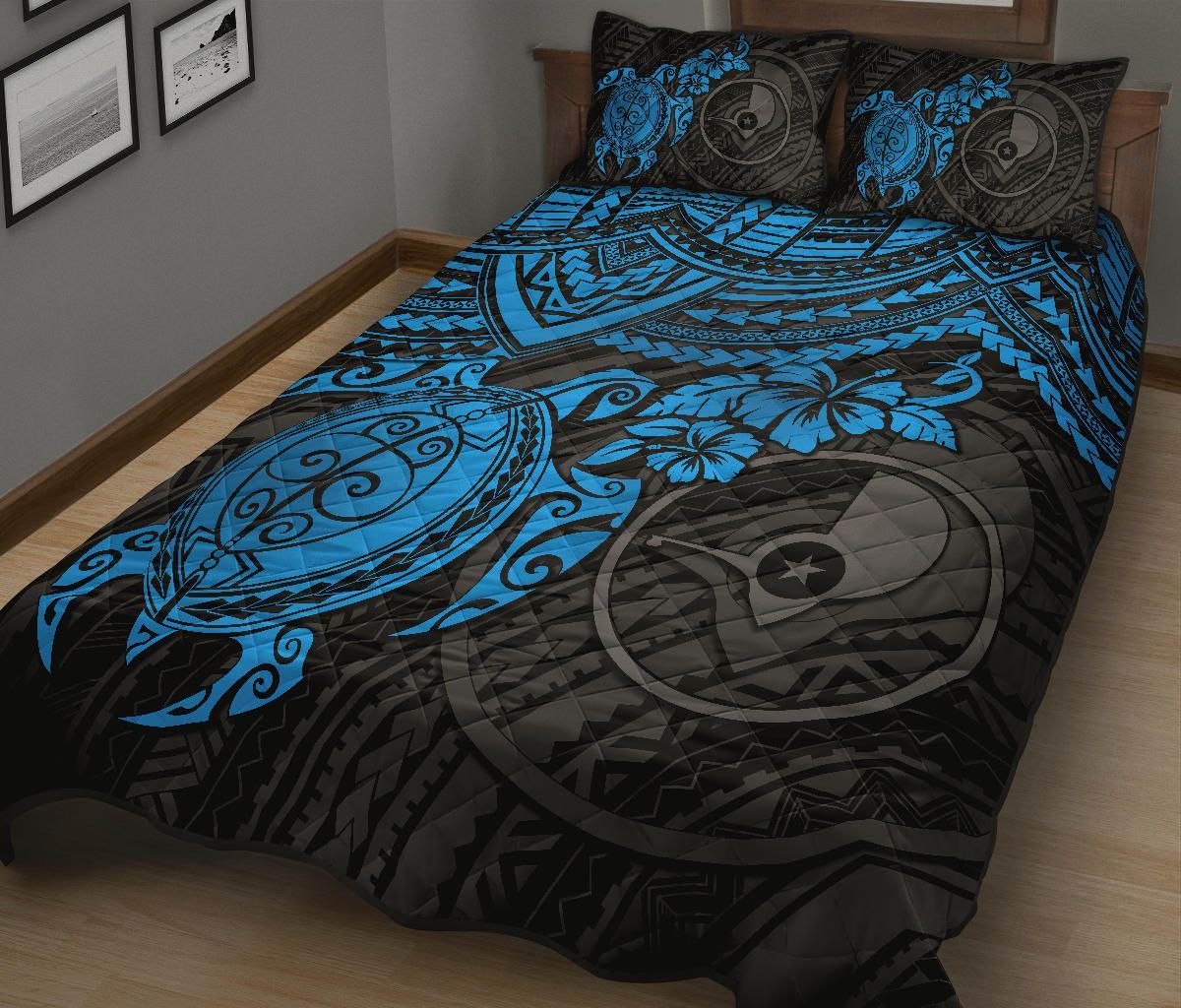 Yap Polynesian Quilt Bed Set - Blue Turtle