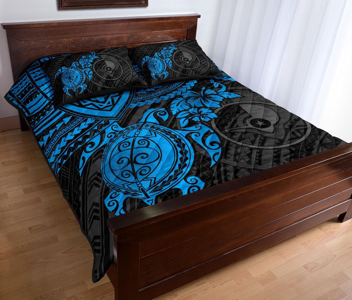 Yap Polynesian Quilt Bed Set - Blue Turtle