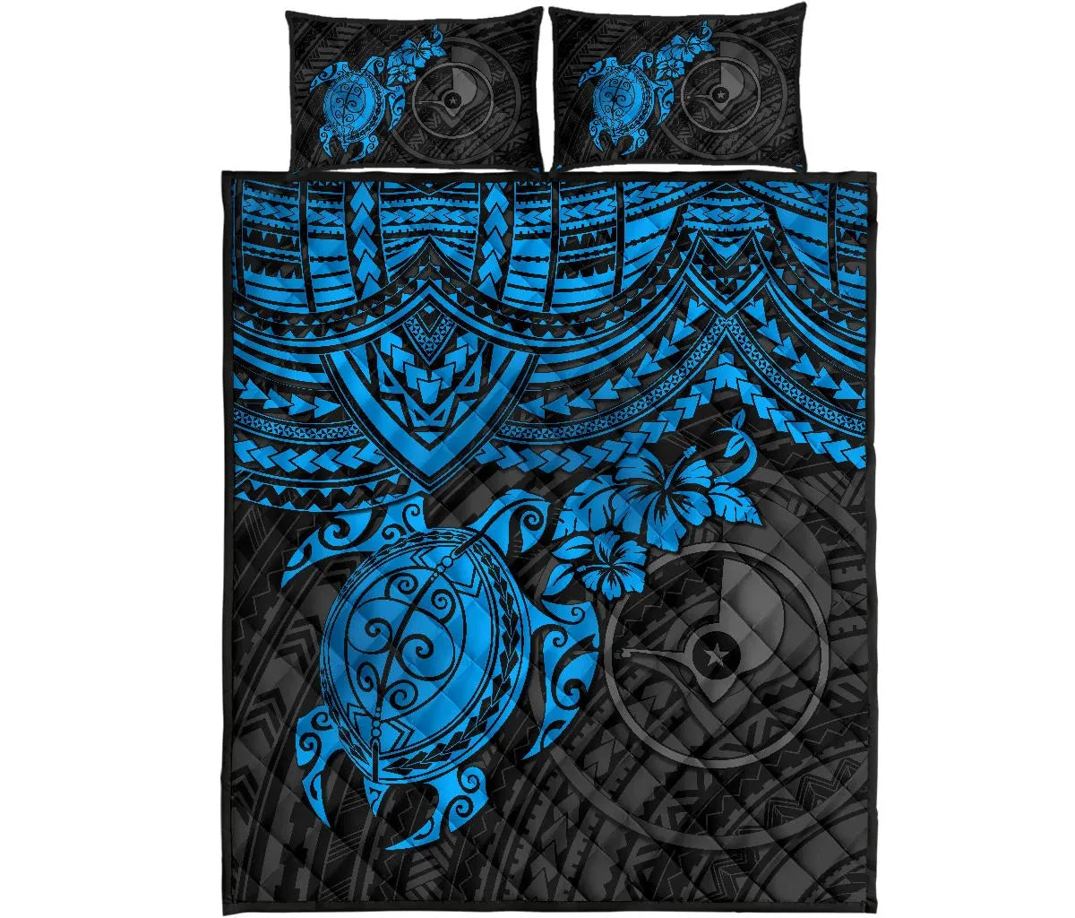 Yap Polynesian Quilt Bed Set - Blue Turtle