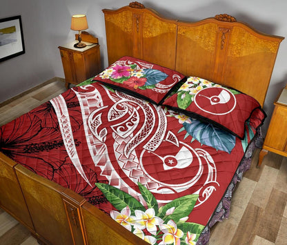 Yap Polynesian Quilt Bed Set - Summer Plumeria (Red)