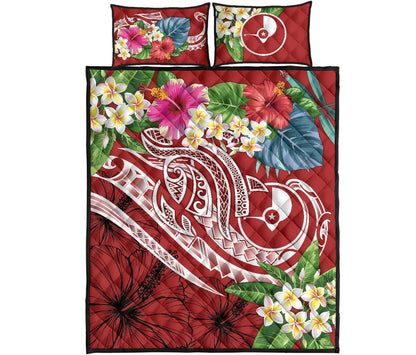 Yap Polynesian Quilt Bed Set - Summer Plumeria (Red)