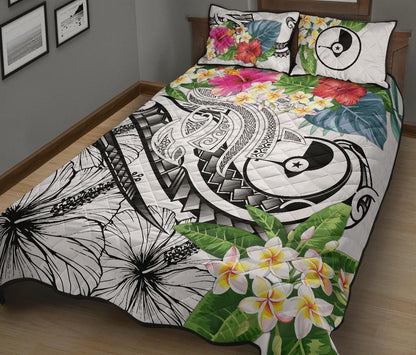 Yap Polynesian Quilt Bed Set - Summer Plumeria (White)