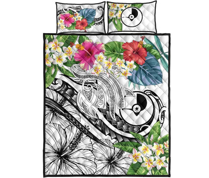 Yap Polynesian Quilt Bed Set - Summer Plumeria (White)