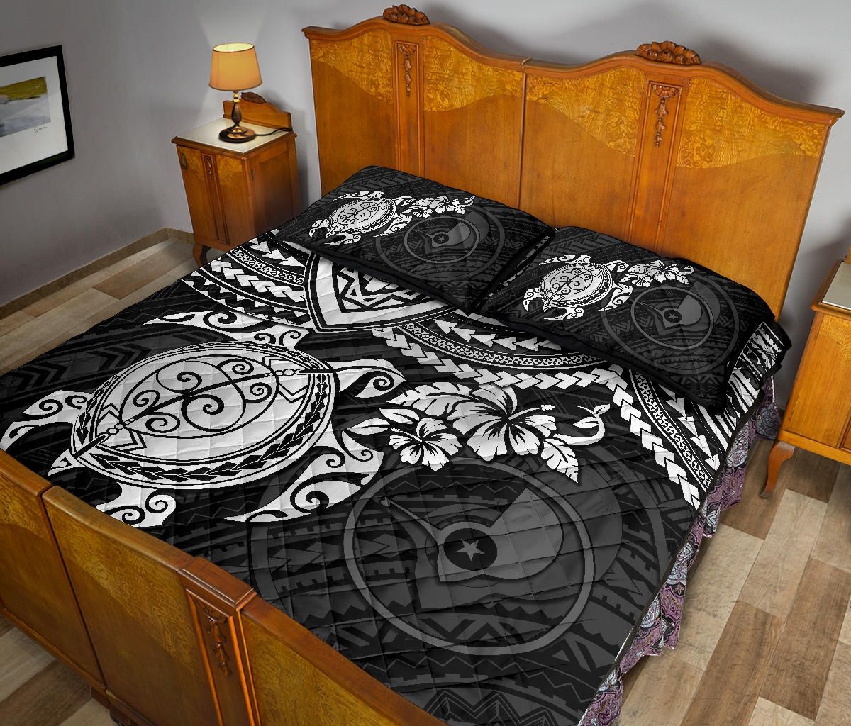Yap Polynesian Quilt Bed Set - White Turtle