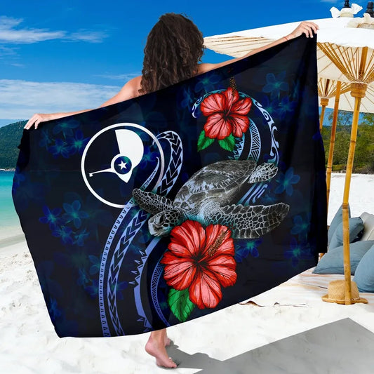 Yap Polynesian Sarong - Blue Turtle Hibiscus
