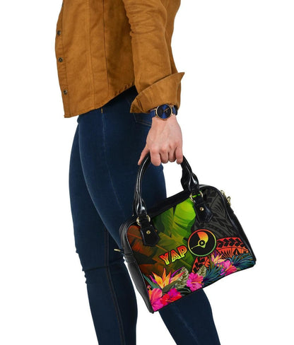 Yap Polynesian Shoulder Handbag - Hibiscus And Banana Leaves