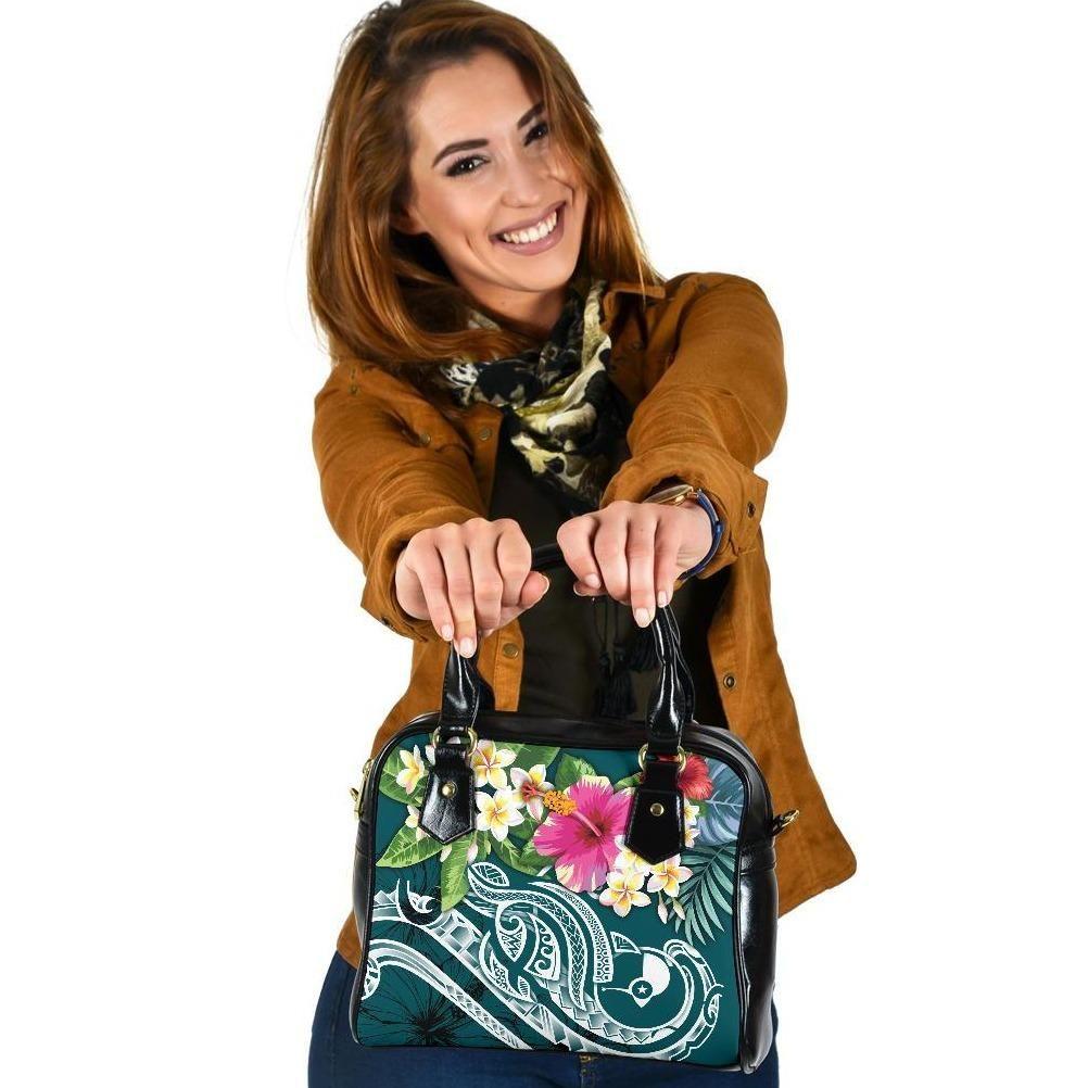 Yap Polynesian Shoulder Handbag - Summer Plumeria (Turquoise)