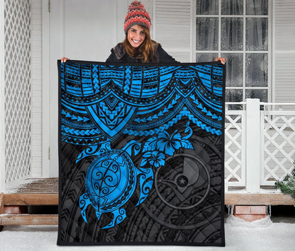 Yap Polynesian Premium Quilt - Blue Turtle