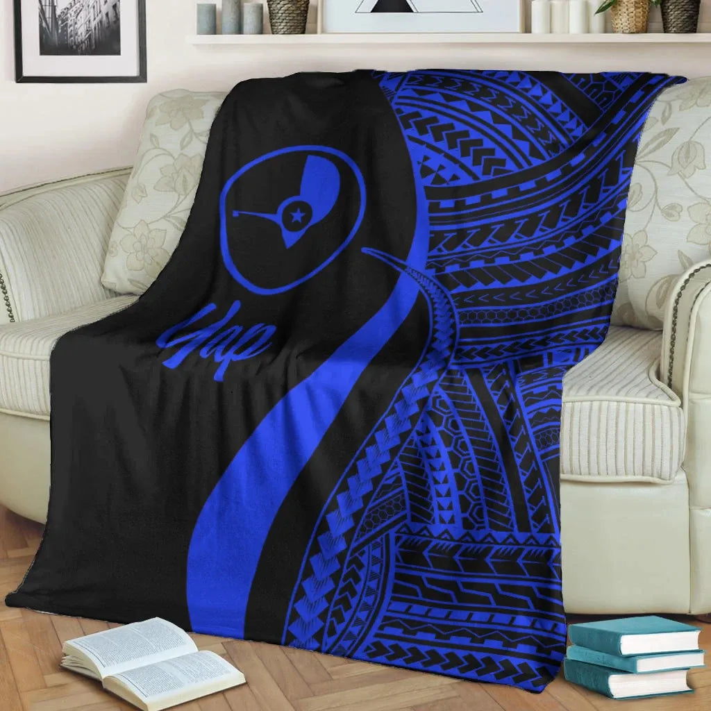 Yap Premium Blanket - Blue Polynesian Tentacle Tribal Pattern