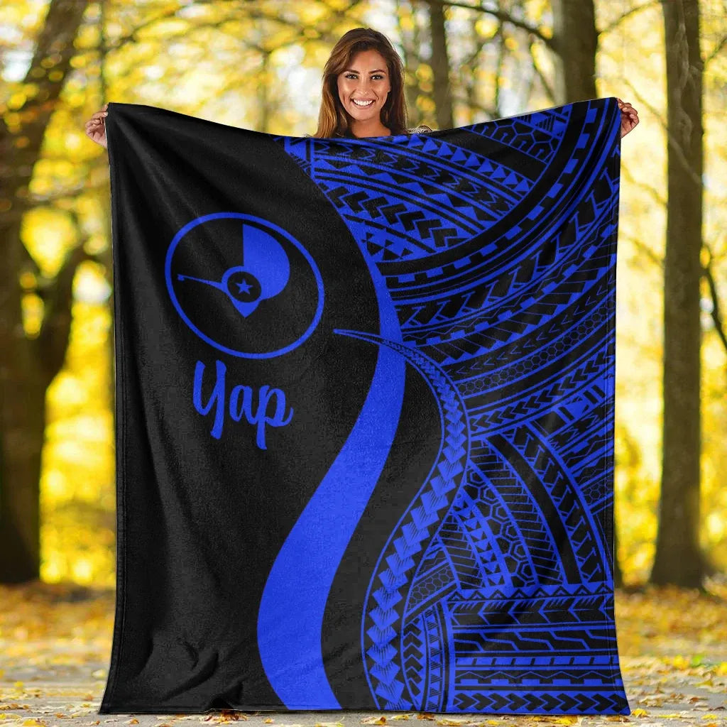 Yap Premium Blanket - Blue Polynesian Tentacle Tribal Pattern