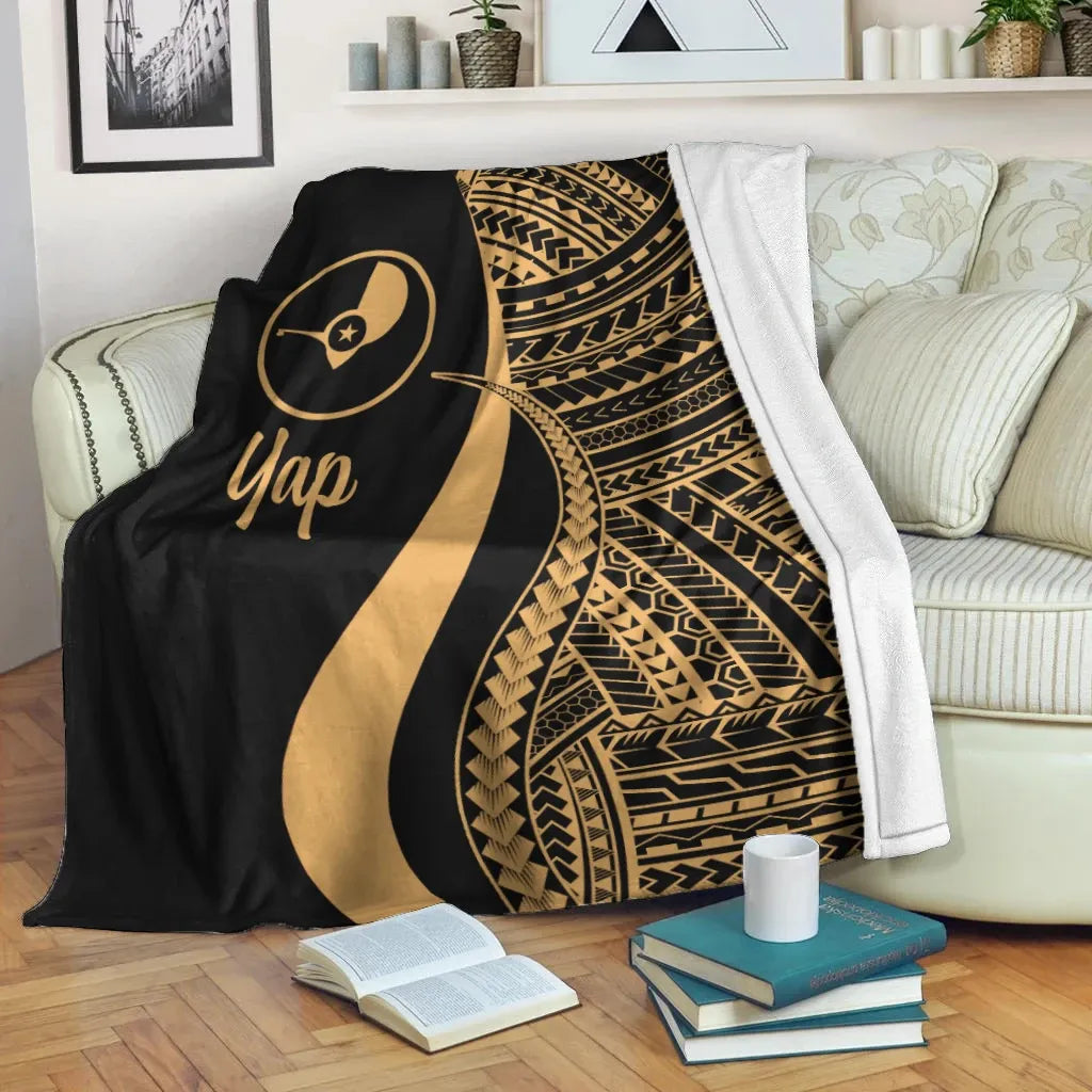 Yap Premium Blanket - Gold Polynesian Tentacle Tribal Pattern