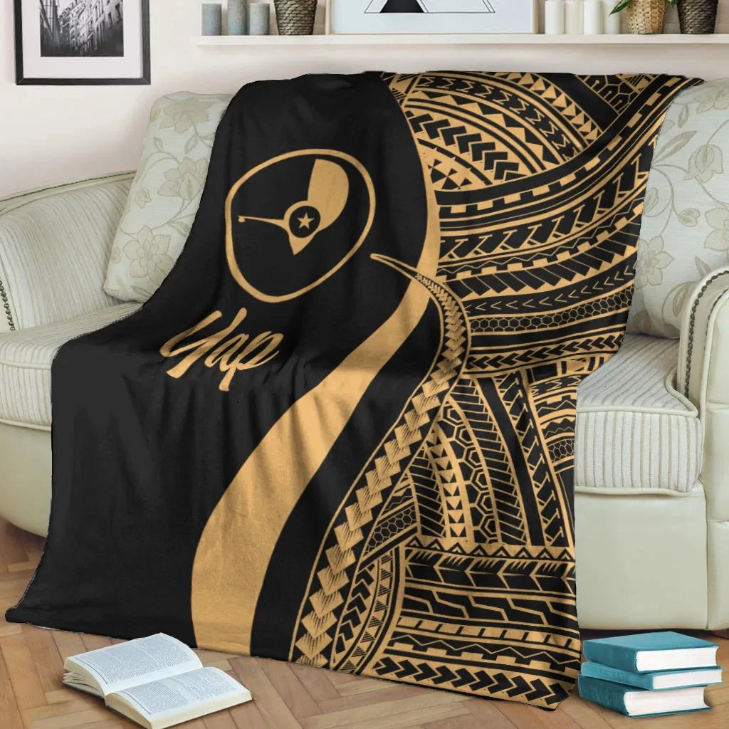 Yap Premium Blanket - Gold Polynesian Tentacle Tribal Pattern
