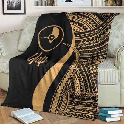 Yap Premium Blanket - Gold Polynesian Tentacle Tribal Pattern