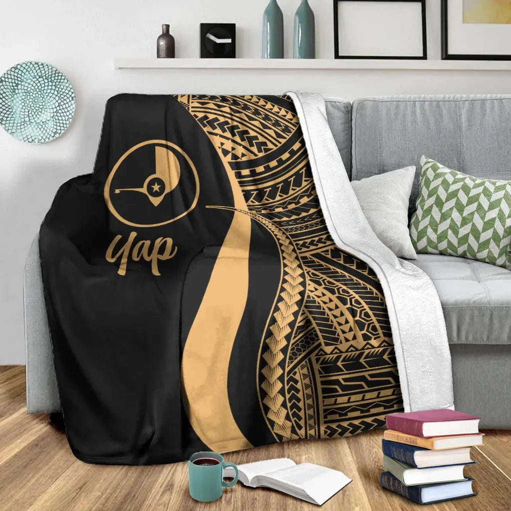 Yap Premium Blanket - Gold Polynesian Tentacle Tribal Pattern