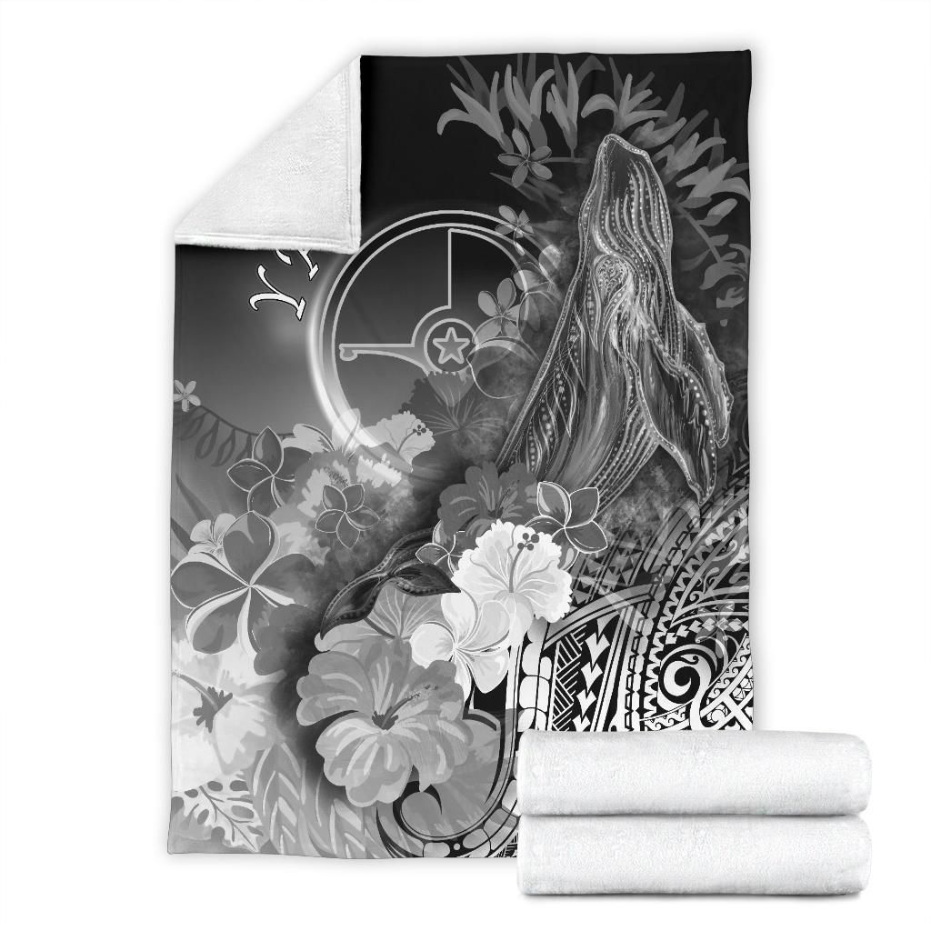 Yap Premium Blanket - Humpback Whale with Tropical Flowers (White)