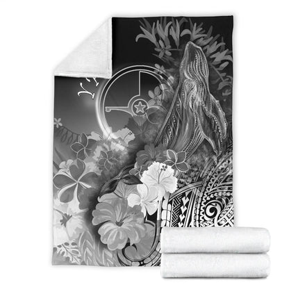 Yap Premium Blanket - Humpback Whale with Tropical Flowers (White)