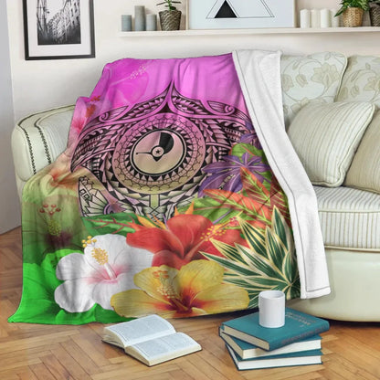 Yap Premium Blanket - Manta Ray Tropical Flowers