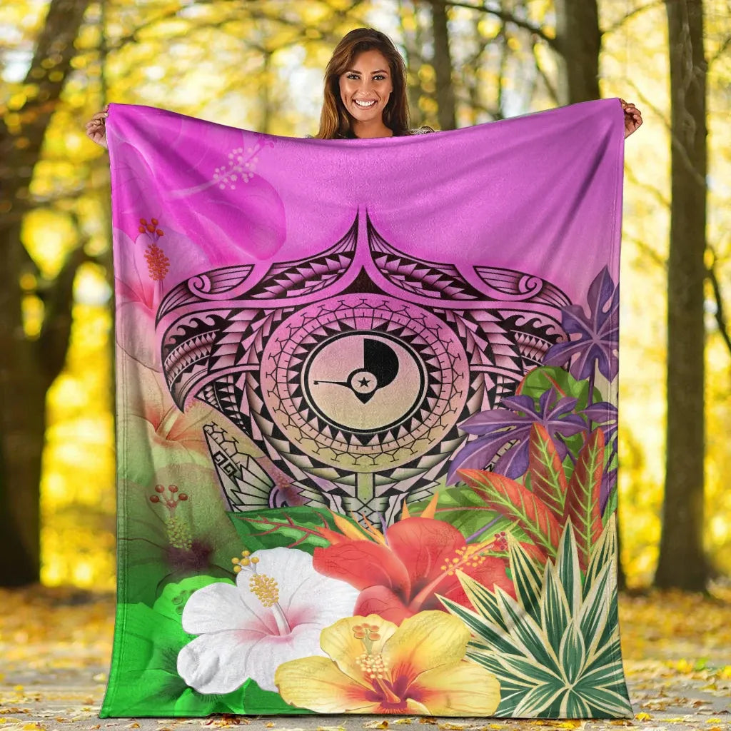 Yap Premium Blanket - Manta Ray Tropical Flowers