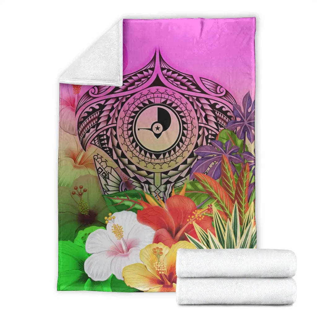 Yap Premium Blanket - Manta Ray Tropical Flowers