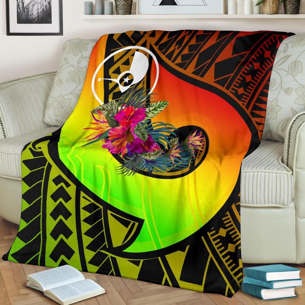 Yap Premium Blanket - Polynesian Hook And Hibiscus (Reggae)