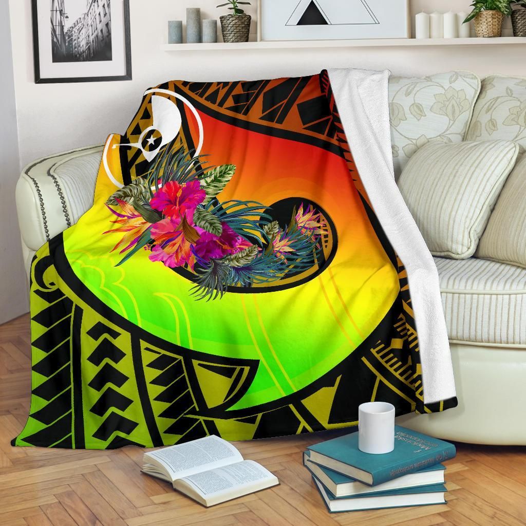 Yap Premium Blanket - Polynesian Hook And Hibiscus (Reggae)