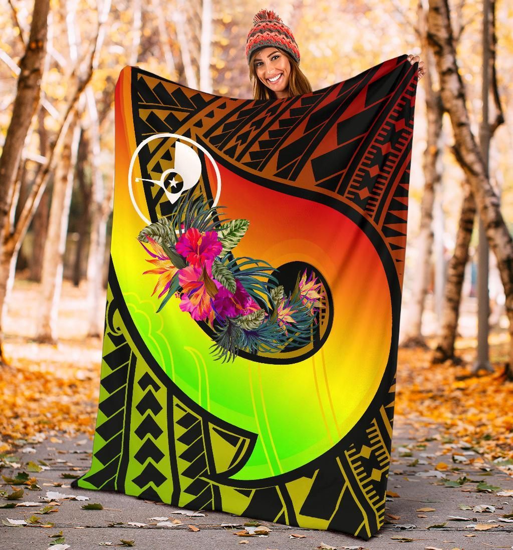 Yap Premium Blanket - Polynesian Hook And Hibiscus (Reggae)