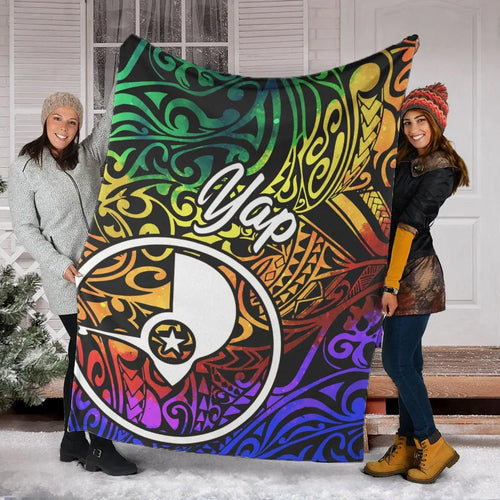 Yap Premium Blanket - Rainbow Polynesian Pattern