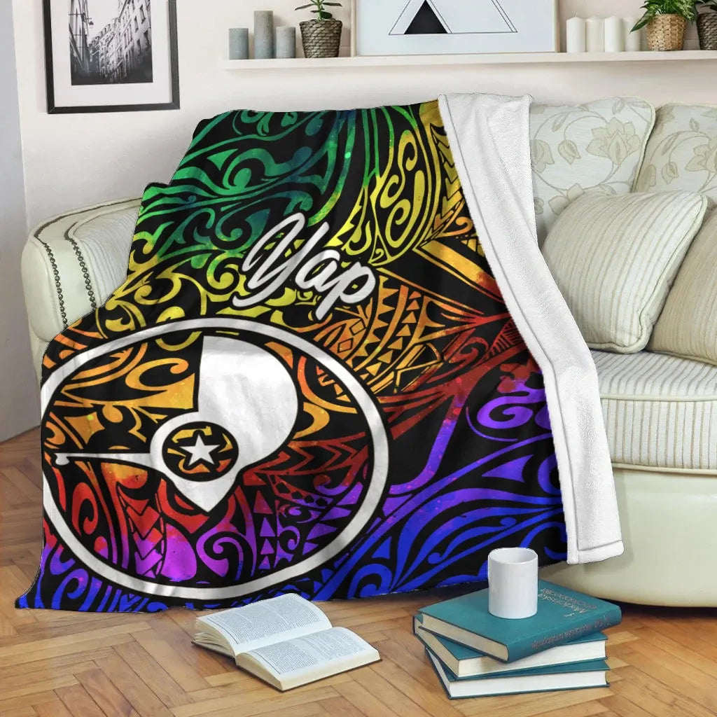 Yap Premium Blanket - Rainbow Polynesian Pattern