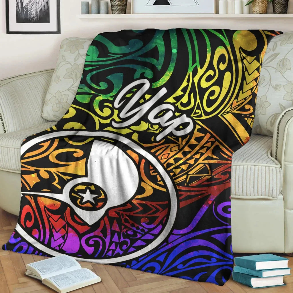 Yap Premium Blanket - Rainbow Polynesian Pattern