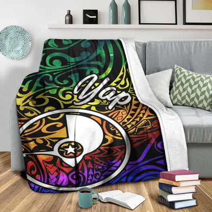 Yap Premium Blanket - Rainbow Polynesian Pattern