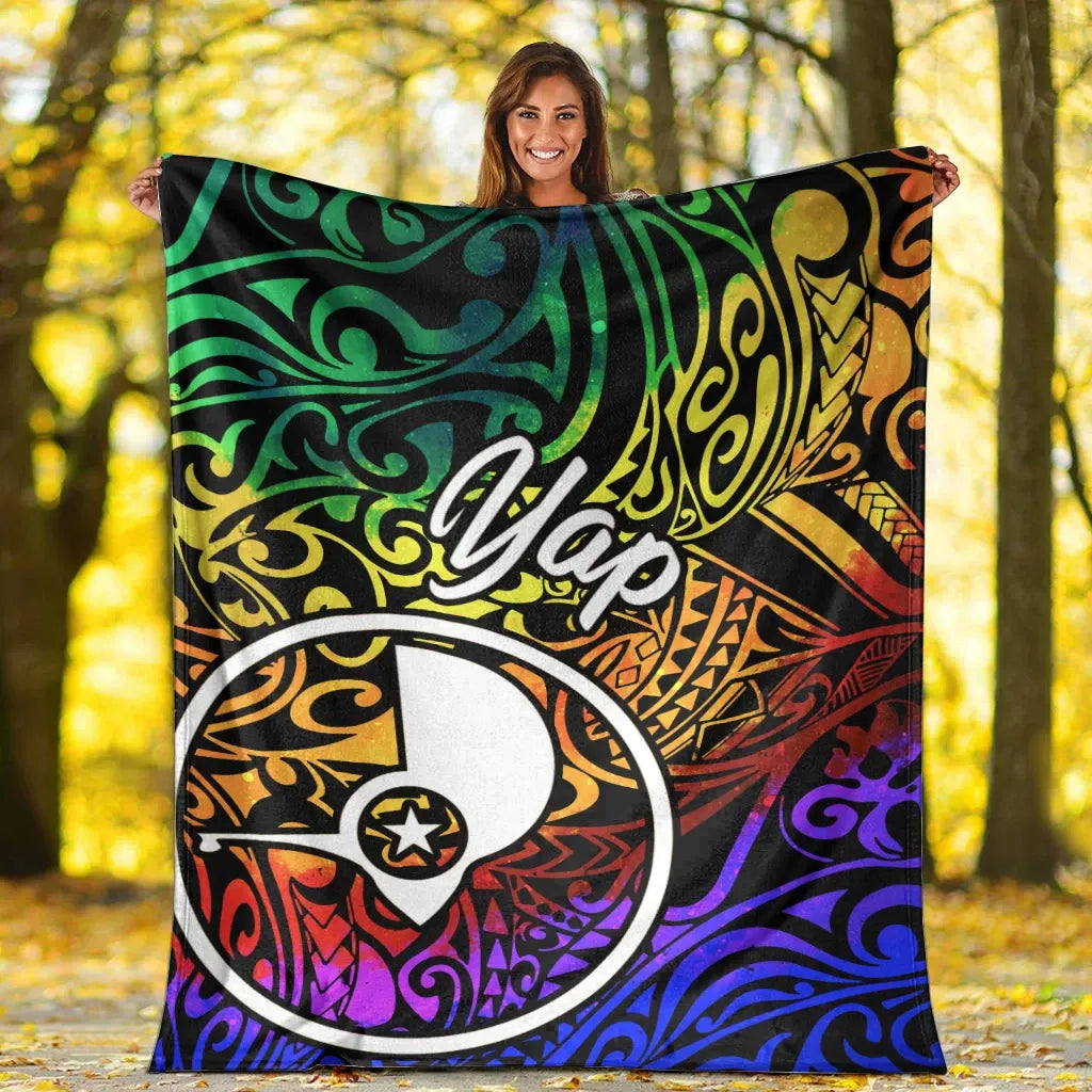 Yap Premium Blanket - Rainbow Polynesian Pattern