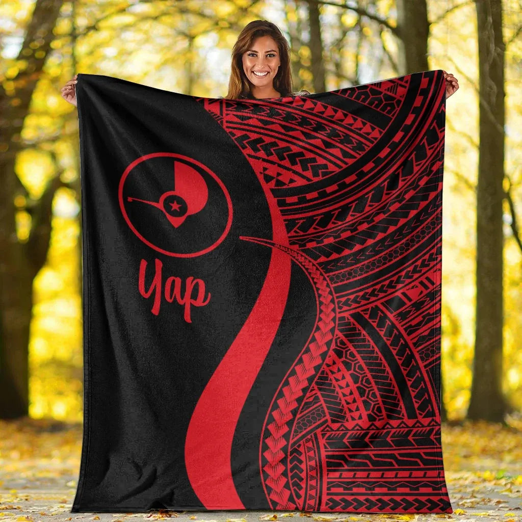 Yap Premium Blanket - Red Polynesian Tentacle Tribal Pattern