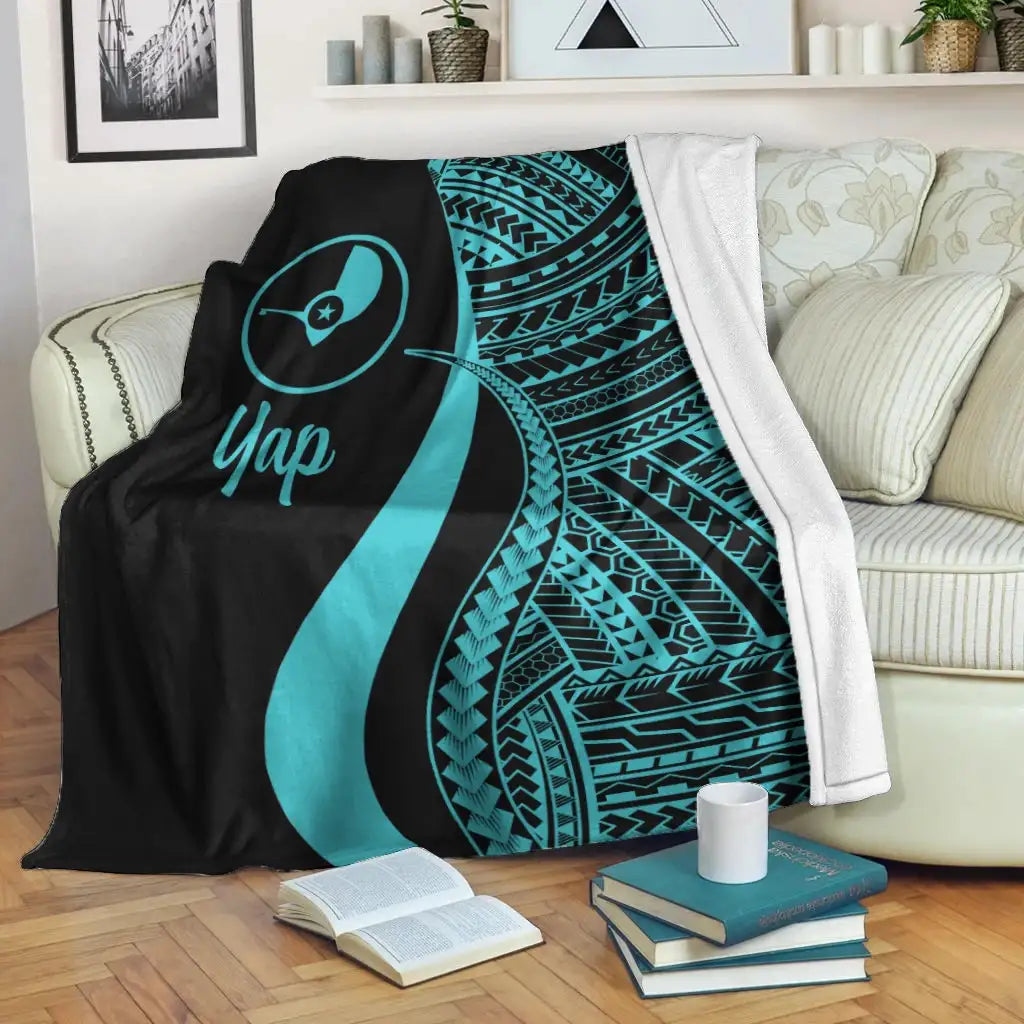 Yap Premium Blanket - Turquoise Polynesian Tentacle Tribal Pattern