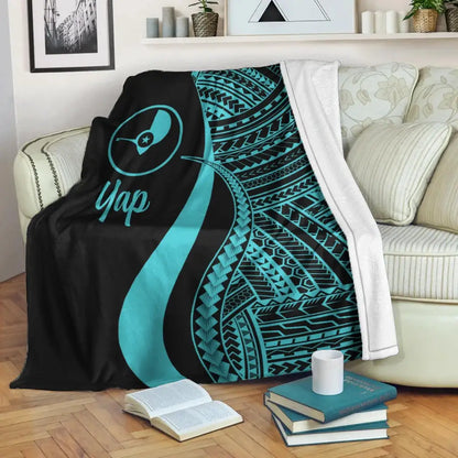 Yap Premium Blanket - Turquoise Polynesian Tentacle Tribal Pattern