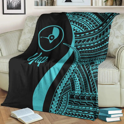 Yap Premium Blanket - Turquoise Polynesian Tentacle Tribal Pattern