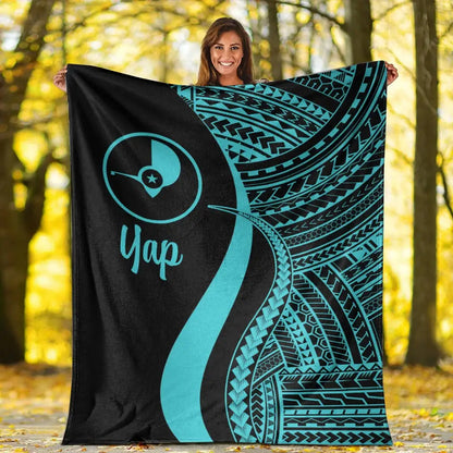 Yap Premium Blanket - Turquoise Polynesian Tentacle Tribal Pattern
