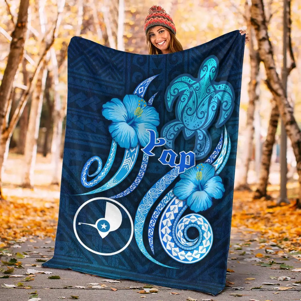 Yap Premium Blanket - Turtle and Tribal Tattoo Of Polynesian