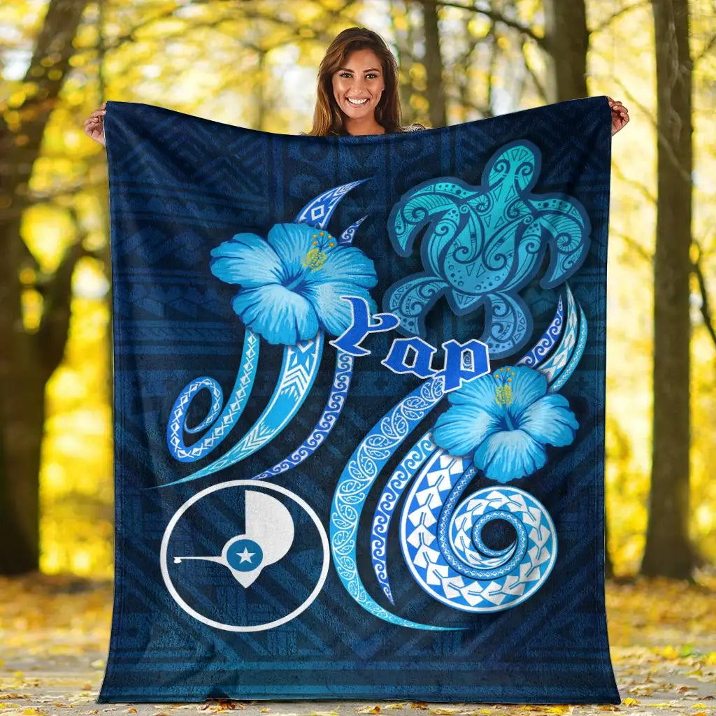 Yap Premium Blanket - Turtle and Tribal Tattoo Of Polynesian