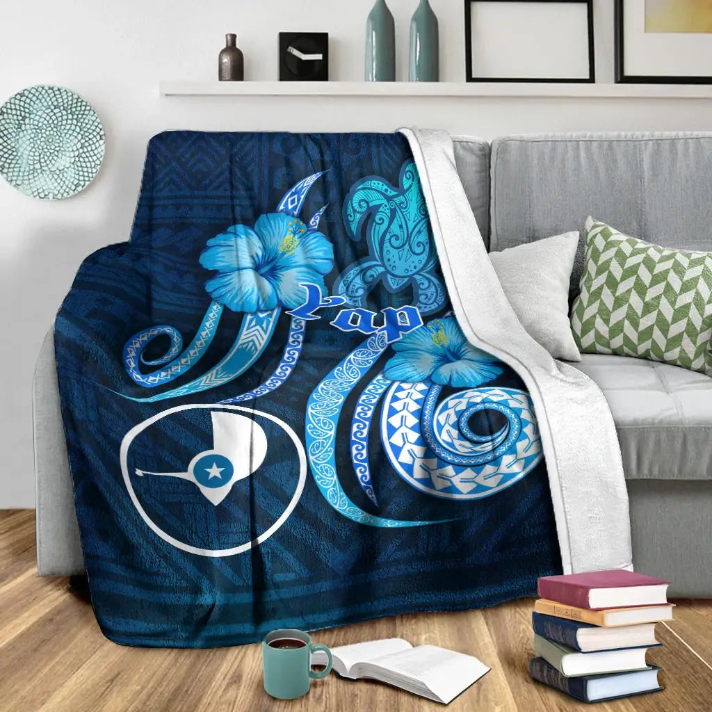 Yap Premium Blanket - Turtle and Tribal Tattoo Of Polynesian
