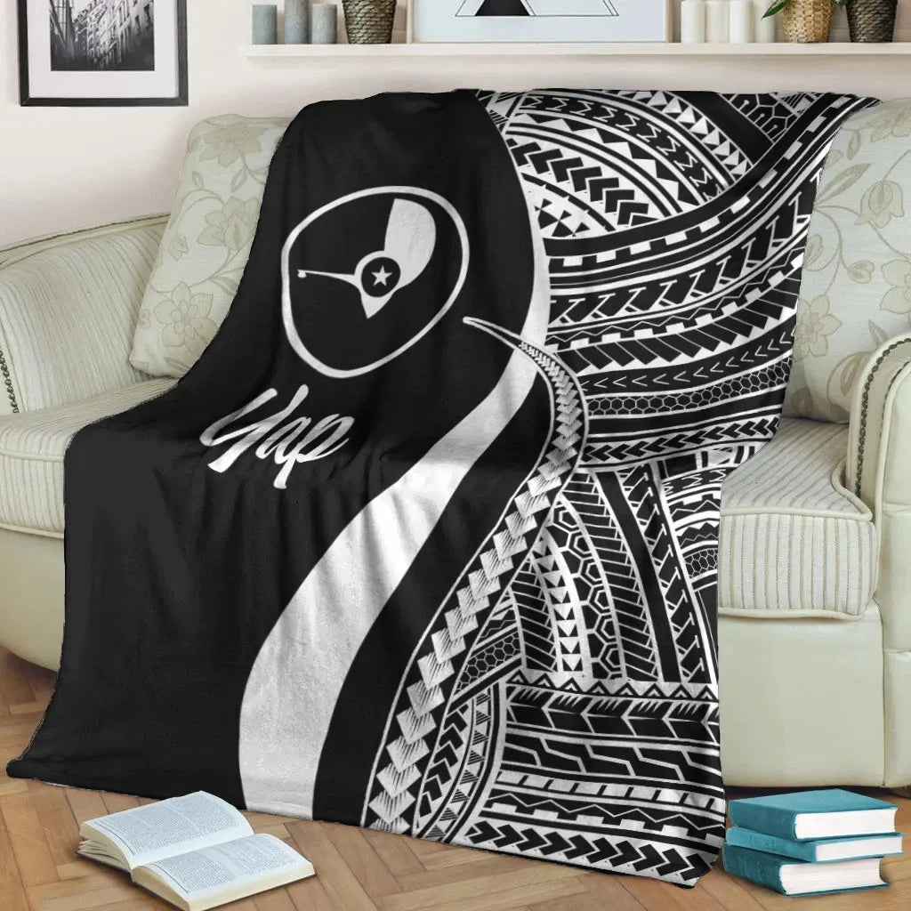 Yap Premium Blanket - White Polynesian Tentacle Tribal Pattern