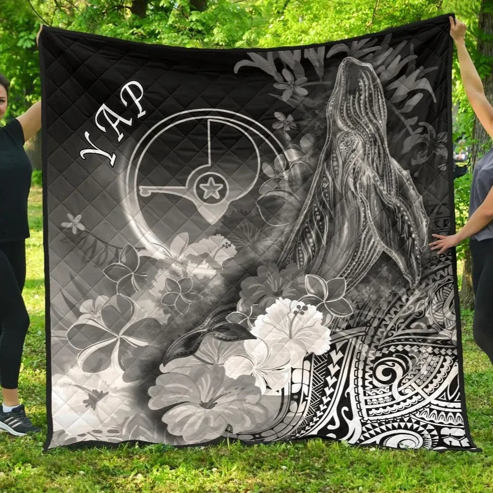 Yap Premium Quilt - Humpback Whale with Tropical Flowers (White)
