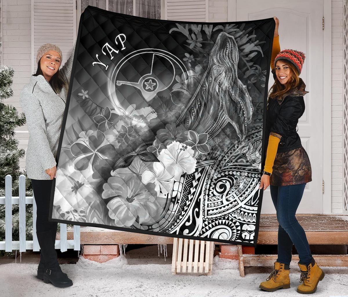 Yap Premium Quilt - Humpback Whale with Tropical Flowers (White)