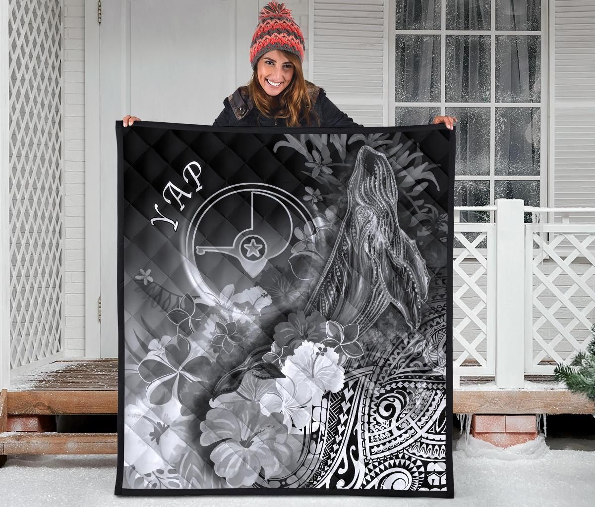 Yap Premium Quilt - Humpback Whale with Tropical Flowers (White)