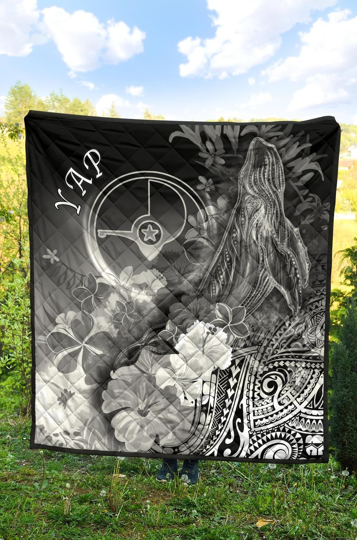 Yap Premium Quilt - Humpback Whale with Tropical Flowers (White)