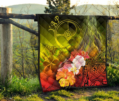 Yap Premium Quilt - Humpback Whale with Tropical Flowers (Yellow)